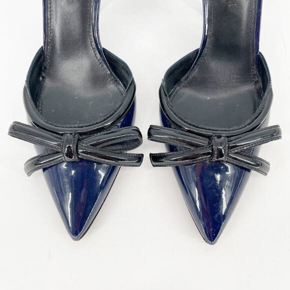 Prada Navy Blue Black Patent Leather Bow Pointed Toe D'Orsay Pump size IT 36.5 - Picture 6 of 11